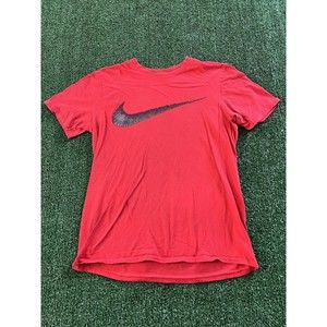 Nike Athletic Cut Sketch Swoosh Logo M Red Crew T Shirt